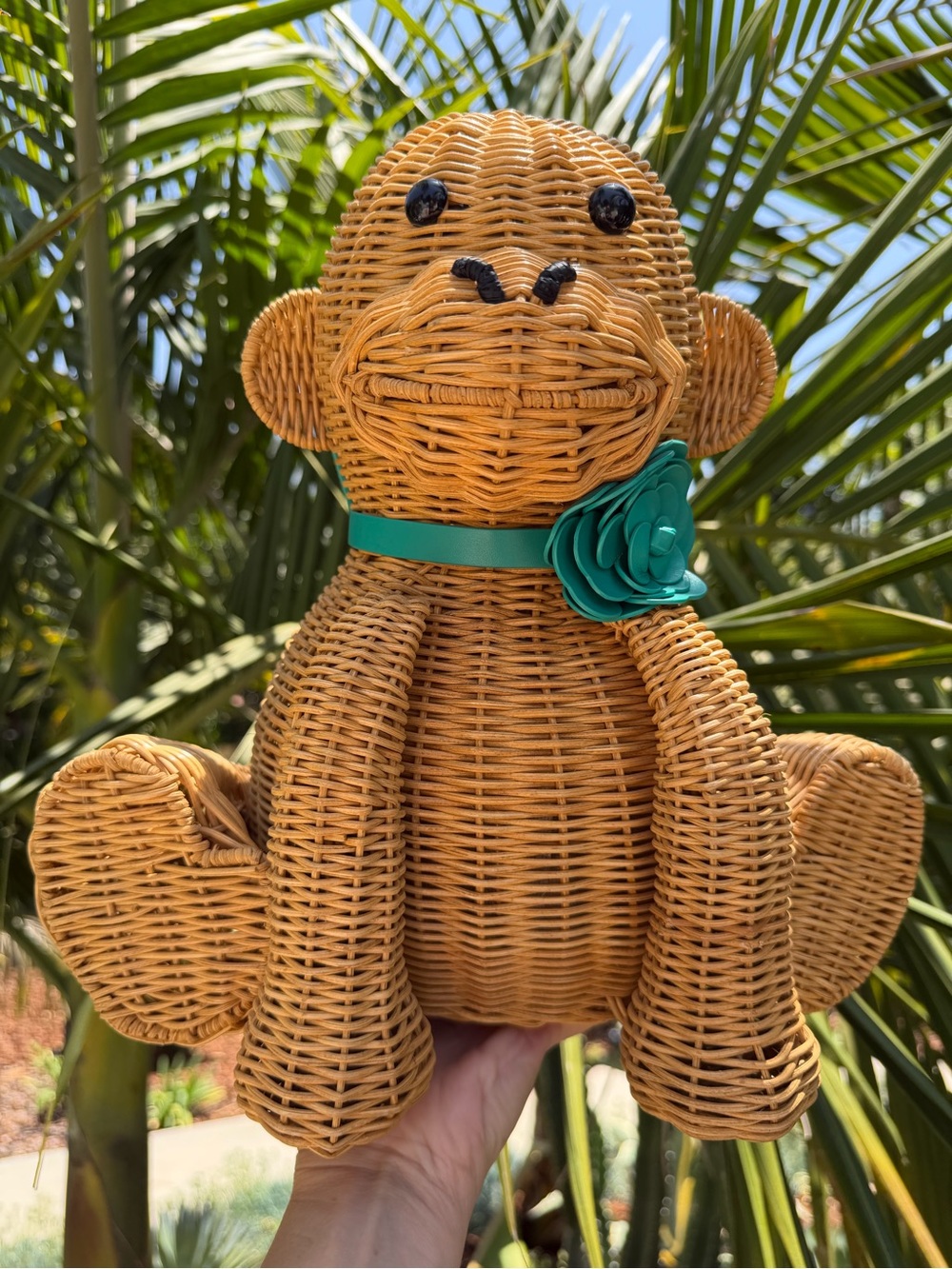 kate spade Wicker Monkey Bag with Teal Flower Accent